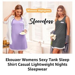 “Like New” Ekouaer Nightgown Sleeveless Sleepshirt Soft Lace Trim Sleep Dress
